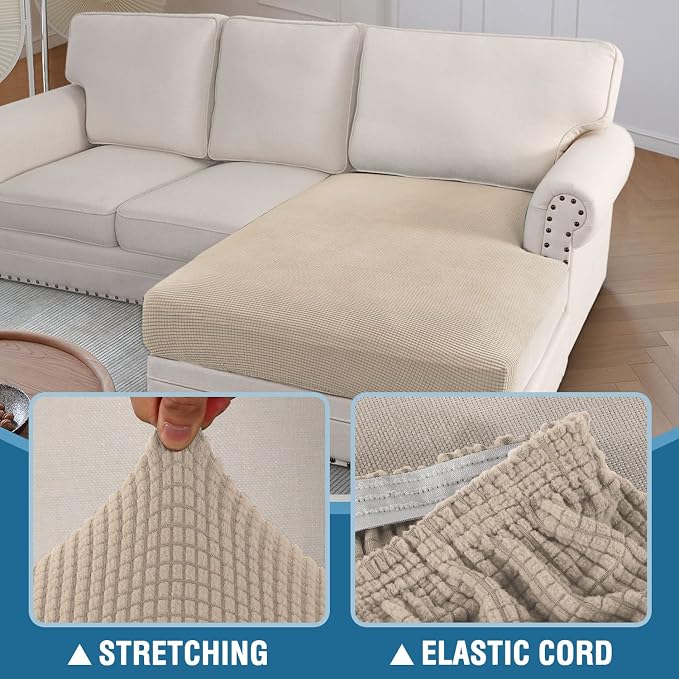 H.VERSAILTEX Sectional Couch Covers 1 Piece Chaise Slipcover L Shape Separate Cushion Couch Cover for Both Left/Right Sectional Couch (Seat Only: 1 Chaises, Natural) - Image 5