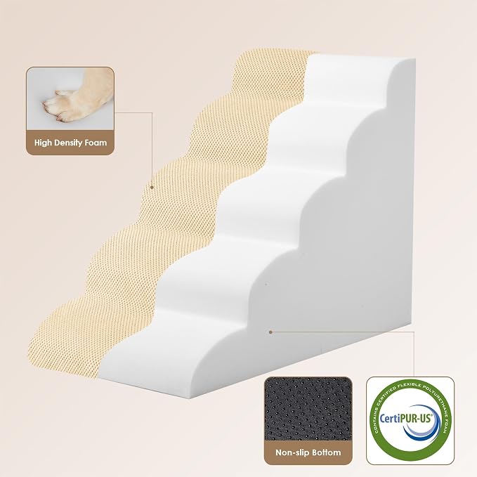 EHEYCIGA Curved Dog Stairs Ramp for High Beds 22.6" H, 5-Step Dog Steps for Small Dogs and Cats, Pet Stairs for High Bed Climbing, Non-Slip Balanced Pet Step Indoor, Graige - Image 2