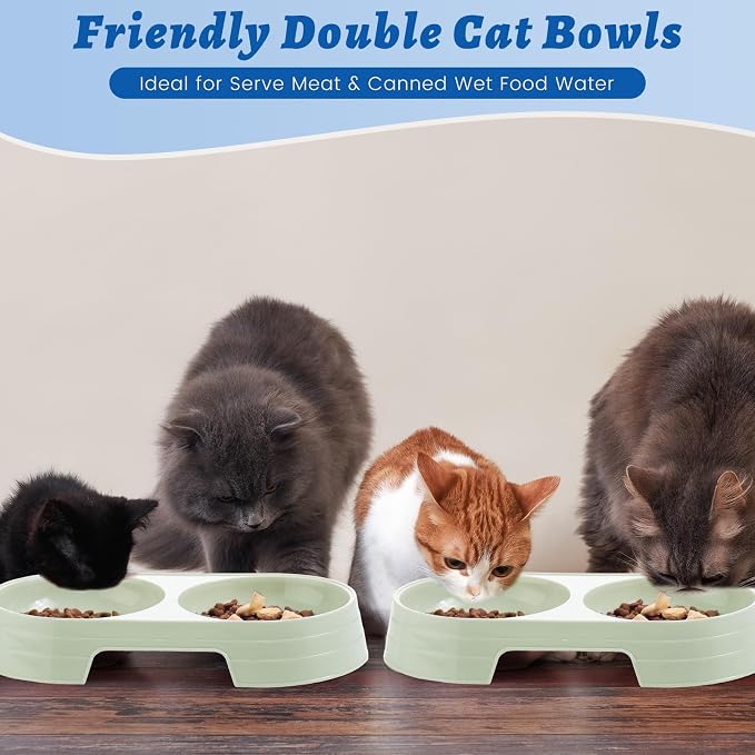Sliner 7 Pcs Kitten Litter Box Starter Kit, 2 Plastic Small Kitty Litter Box Training Low Entry with Scoop, 2 Double Cat Bowl and Mat for Kitten Indoor(Green) - Image 4