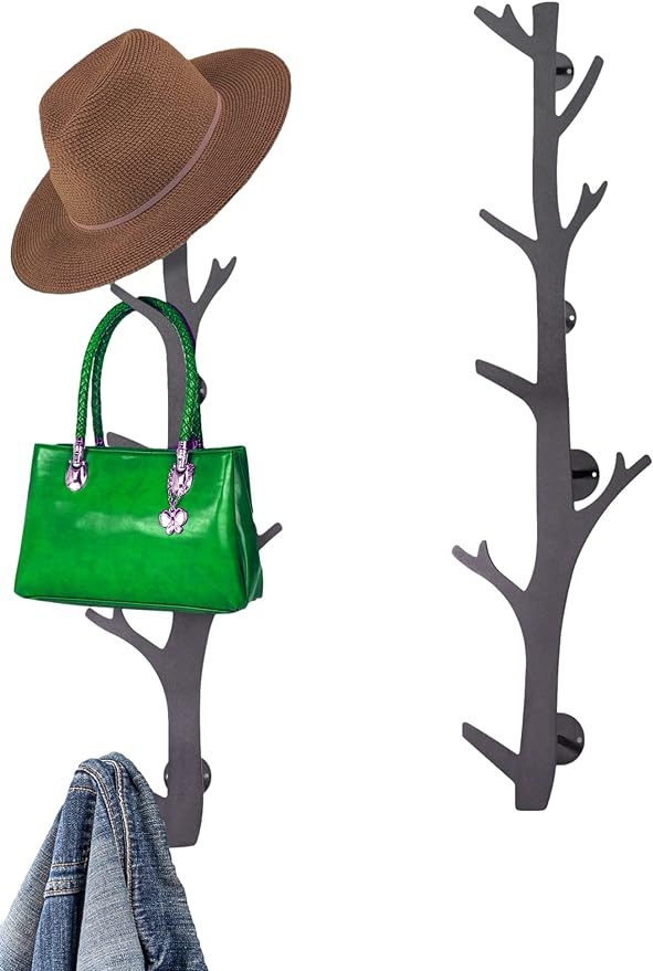 TERRA HOME Tree Branch Coat & Hat Rack Wall Mount with 8 Vertical Hooks for Caps, Coats, Purse & More Modern Storage Dog Leash Holder Decorative Wall Hooks Vertical by TERRAHOME