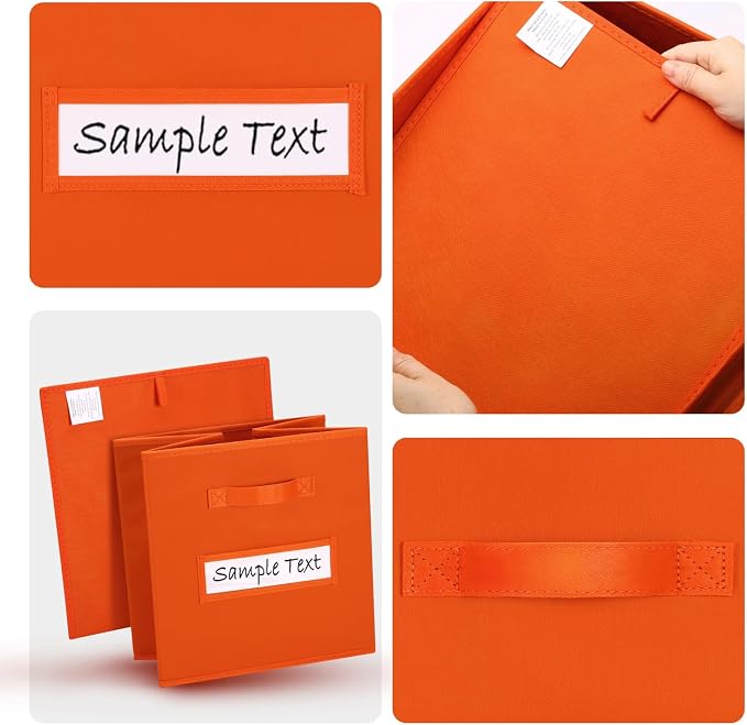 11x11 storage cube bins (Set of 10) Foldable Fabric storage cubes with 10 Labels Window Cards & a Pen,11 inch cube storage bin,Closet Organizers for Shelves,Cubby Organizer Boxes,Orange - Image 3