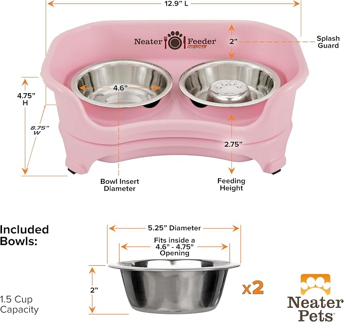 Neater Feeder Express Mess Proof Dog Bowls Elevated for Small Breed – Made in USA – No Spill Raised Slow Feeder Elevated Dog Bowl Stand, Stainless Steel Food and Water Bowl Set, Pink - Image 9