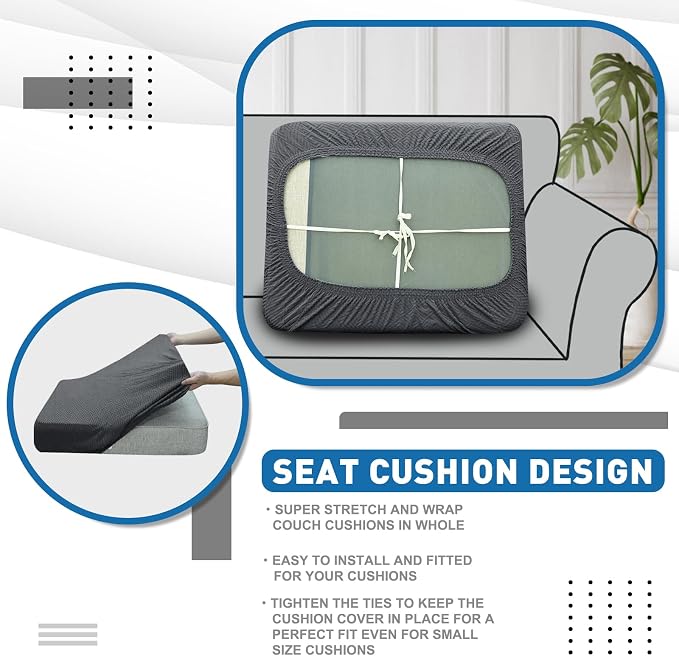 XINEAGE Large Couch Cushion Covers Seat Cushion Cover Thick Stretch Sofa Slipcovers 1 Piece Individual Couch Covers with Elastic Bottom(Single XL Seat Cushion/Backrest,Dark Grey) - Image 6