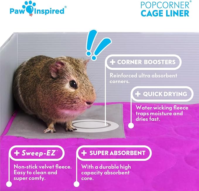 Paw Inspired PopCorner Guinea Pig Cage Liners | Washable Fleece Bedding or Pet Bed Mat for Small Animals | Super Absorbent Pee Pad with Reinforced Corners and Waterproof Bottom (C&C 2x4, Gray) - Image 6
