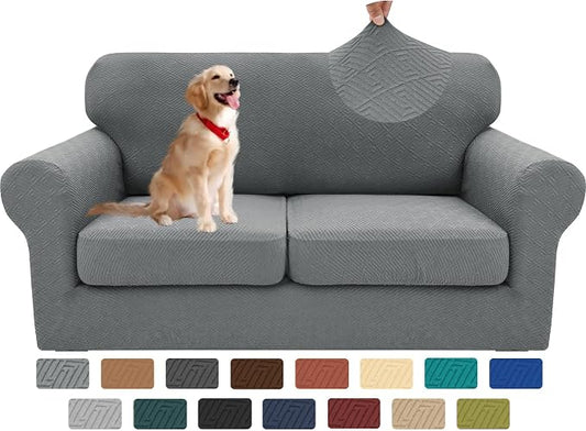 XINEAGE 2026 New 3 Pieces Couch Covers for 2 Cushion Sofa Super Stretch Loveseat Slipcover Pet Dog Universal Slip Cover Anti Slip Love Seat Furniture Protector (Light Gray, 55"-69") by XINEAGE
