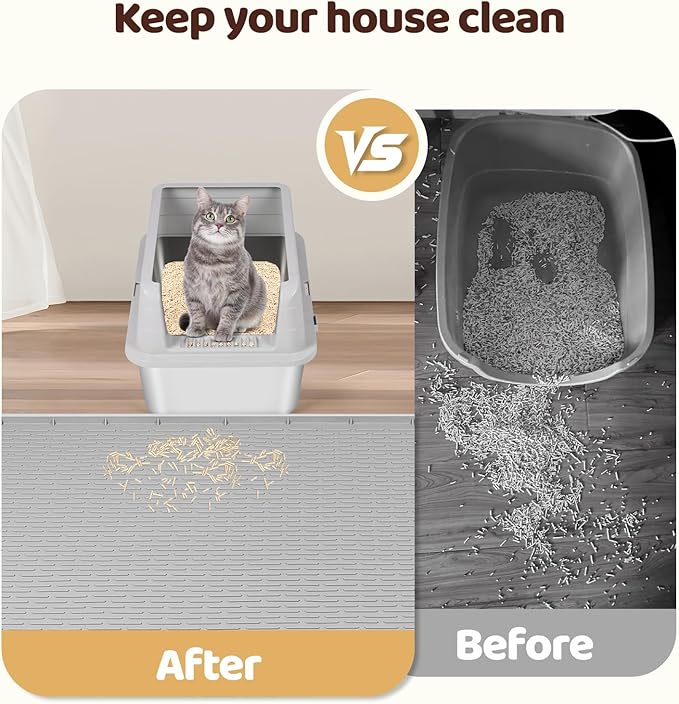 Silicone Cat Litter Mat for Litter Box 70”x45” Large Cat Mat, Light Grey | Waterproof, Non-Slip, Leak-Proof Rug Mat with Lip, Easy to Clean, Extra Large Litter Catcher Mat for Floor - Image 5