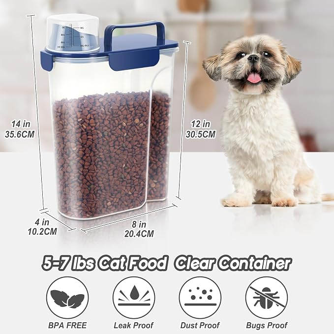 5Lbs Airtight Dog Food Container,Cat Storage Bin, Pet Dispenser BPA-FreeTranslucent Body Upgraded large nozzle for Small Animal Kibble, Bird Bird Seed, Oatmeal, Rice, Flour, Brown Sugart-Royal Blue - Image 2