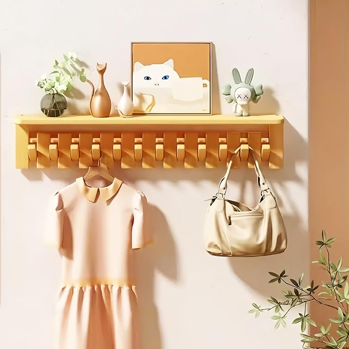 Wall Mounted Coat RackHooks Piano Key Hangers Natural Solid Wood Hanger Non-Woven Fabric Clothes Hangers for Closet, Kitchen, Bedroom, Bathroom, Entryway (Tray-Beech, 12 Hooks) - Image 12
