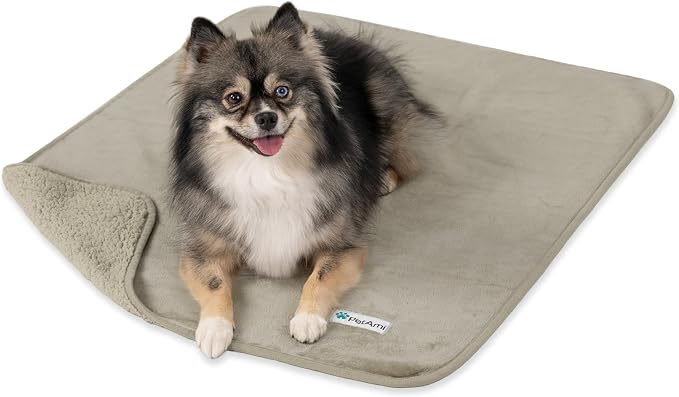 PETAMI Sherpa Fleece Waterproof CAT and Dog Blanket, Taupe, Medium by PetAmi