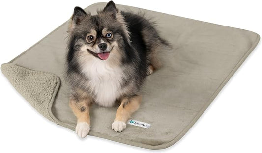 PETAMI Sherpa Fleece Waterproof CAT and Dog Blanket, Taupe, Medium by PetAmi