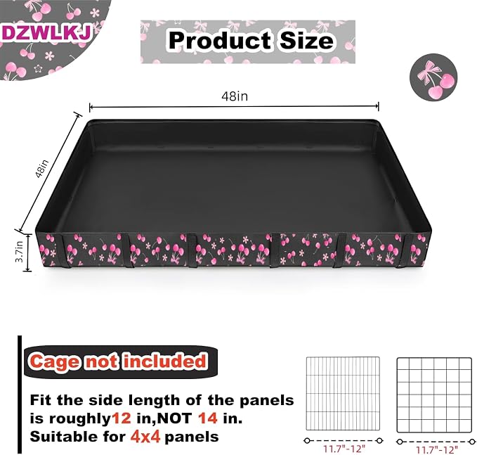 DZWLKJ Waterproof Guinea Pig Cage Liner,Washable Tarp Bottom Base,Cherry Graphic,48"x48", Reusable for Rabbit, Chinchilla, Hedgehog, Ferret & Other Small Animals. - Image 2