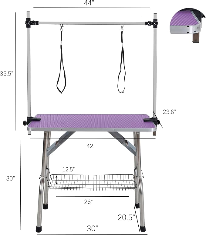 42" Dog Grooming Table Foldable Pet Grooming Tables with Adjustable Arm Noose Storage Mesh Tray Maximum Capacity Up to 330lbs Purple - Image 2