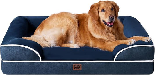 EHEYCIGA Egg-Crate Memory Foam Dog Bed, Waterproof, Navy, Large 41 x 27 x 6.5 inches, 100 lbs Capacity | Non-Slip Bottom and Egg-Crate Memory Foam XL Dog Couch Bed with Washable Removable Cover, Navy, 41Inch by EHEYCIGA
