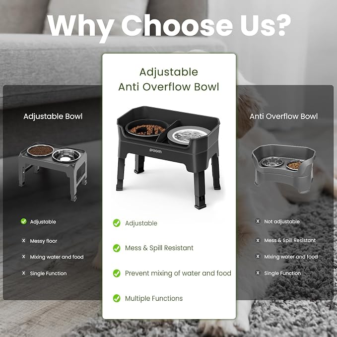 4-in-1 Elevated Slow Feeder Dog Bowls, 4 Height Adjustable Mess Proof Raised Dog Bowl Stand with No Spill Dog Water Bowl, Stainless Steel Dog Food Bowl & Slow Feeder for Large Medium Small Dogs Pets - Image 7