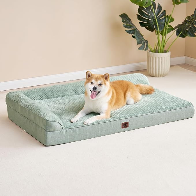EHEYCIGA Orthopedic Dog Bed Medium Size Dogs, Memory Foam Dog Bed with Washable Removable Cover, Waterproof Pet Sofa Couch for Crate with Nonskid Bottom, 30x20x6, Greyish Green - Image 9