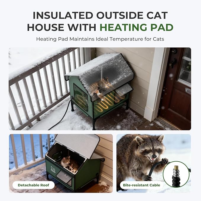 Heated Cat House Weatherproof - Insulated Outdoor Cat Shelter with Thermostatic Heating Pad, Water Resistant 900D Oxford Feral Cat House with Anti-Peep Curtains Escape Door for Winter, Medium - Image 6