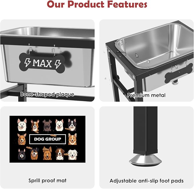 2.8 Gallon Elevated Large Dog Water Bowl, ADENGL 4-Height Adjustable (9.4–14.2'') Raised Stainless Steel Bowl, Dog Bowls Elevated with Spill-Proof Mat & Sturdy Metal Stand for Indoor/Outdoor Use - Image 5
