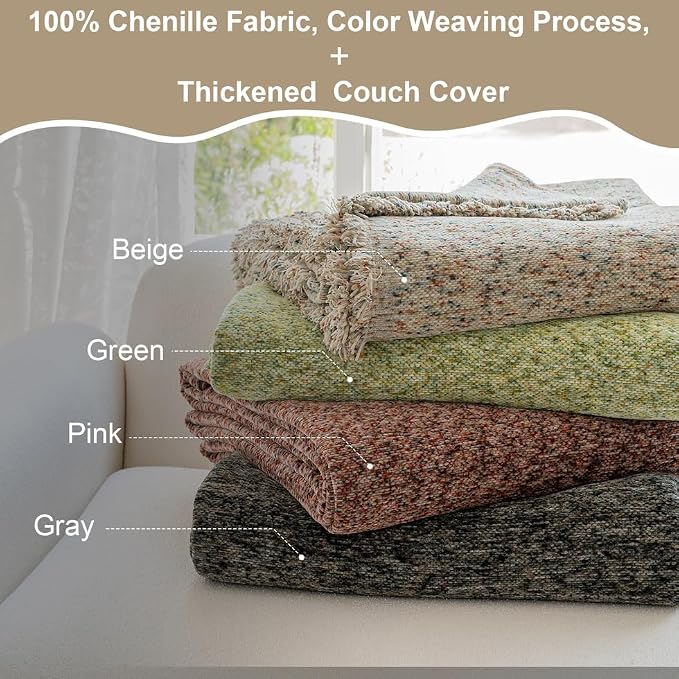 ROOMLIFE Boho Beige Couch Cover for Dogs, Washable Non Slip Furniture Protector Couch Sofa Covers for 3 Cushion Couch, Soft Chenille Couch Cover Throw Blanket with Tassels 71''X118'' - Image 9
