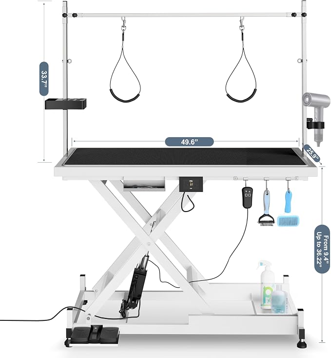 Electric Lift Pet Dog Grooming Table, Upgrade 50 Inch Heavy Duty 9'' -36'' Adjustable Height Professional Pet Grooming Table with Tool Organizer, Adjustable Overhead Arm for Large Dogs at Home, White - Image 5
