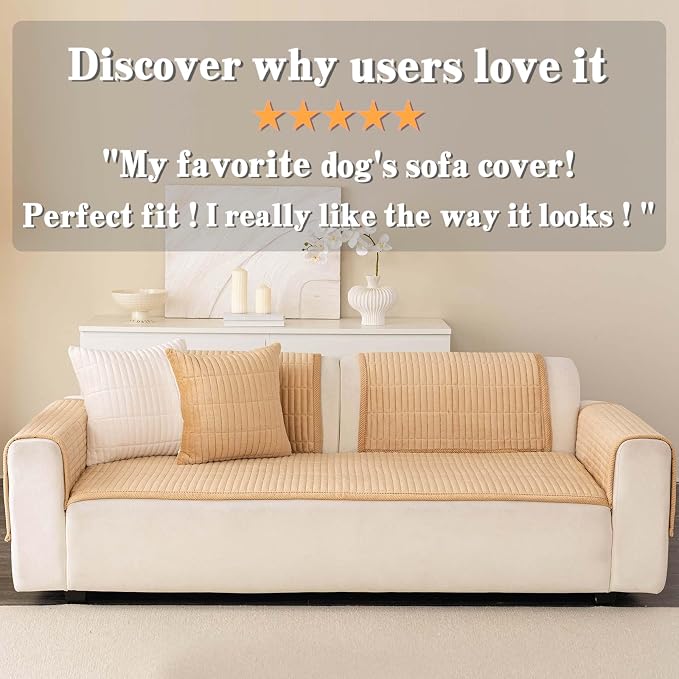 Velvet Washable Dog Couch Cover, Non-Slip Waterproof Pet Sofa Protector for Cushion Sectional, L-Shaped Sofa & Loveseat, Machine Washable(1PC/27.6"x27.6",Khaki) - Image 6