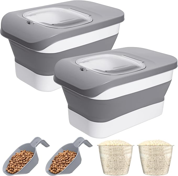 10-26Lbs Airtight Dog Food Container 2Pcs,Collapsible Pet Food Storage | Dog Food Storage with Double Airtight Seal,Magnetic Lid,Cat Food Container Dry Food,Space-saving,Scoops and Measuring Cups by DDMOMMYCOLLAPSIBLEFOODSTORAGECONTAINERFAMILY