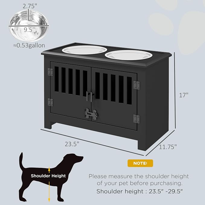 Large Elevated Dog Bowls with Storage Cabinet Containing Large 37L Capacity, Raised Bowl Stand Pet Food Bowl Dog Feeding Station, Black - Image 7