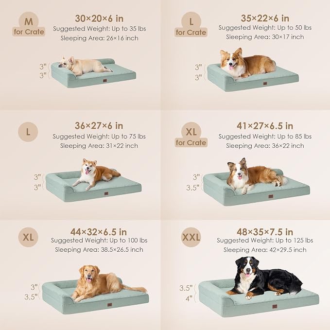 EHEYCIGA Large Dog Bed Memory Foam for Crate, Orthopedic Dog Bed Large Size Dogs with Washable Removable Cover, Waterproof Pet Sofa Couch with Nonskid Bottom, 35x22x6, Greyish Green - Image 2