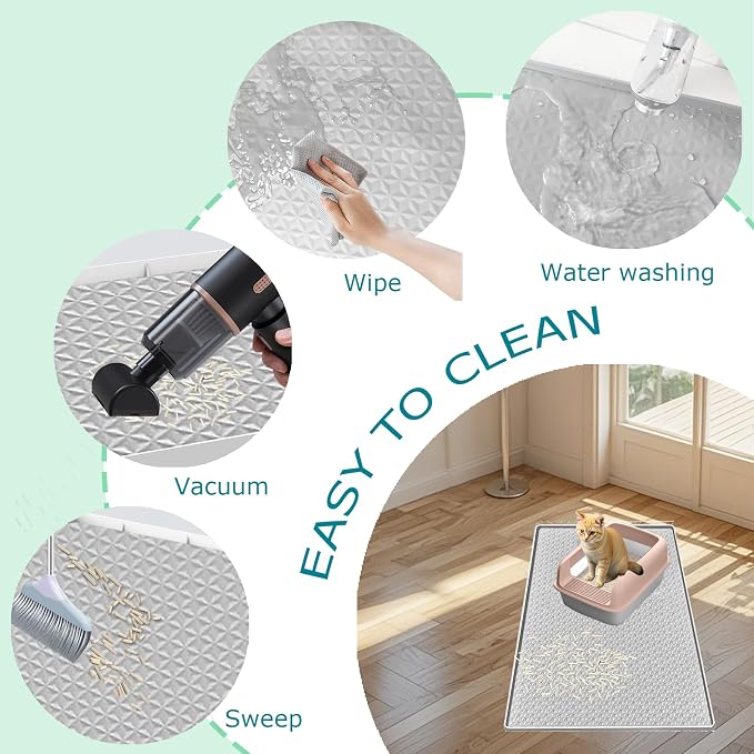 Cat Litter Mat for Litter Box, Silicone Large Cat Litter Trapping Mat - 51.2x25.6 in, Waterproof & Non-Slip, Durable & Easy Clean, Light Gray - Image 6