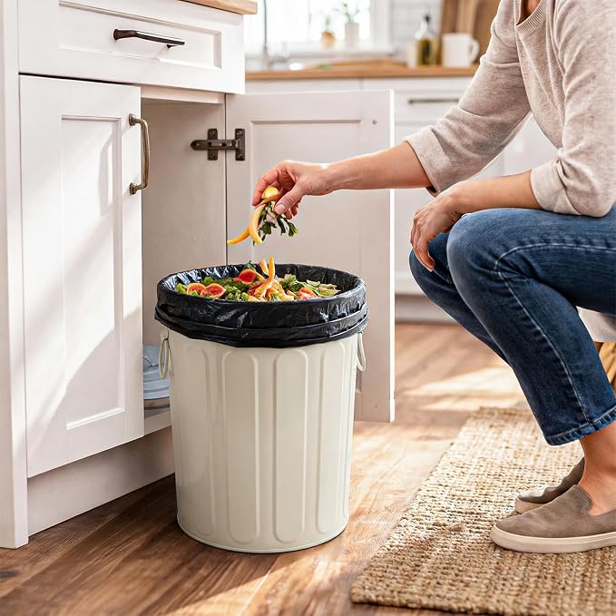 Plexon 5 Gallon Small Metal Trash Can with Lid Outdoor Galvanized Steel Bucket with Lid 5 Gal Storage Can for Dog Food Bird Seed Storage Container, Off-White 3 Pack - Image 3