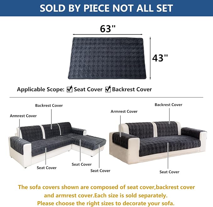 Eismodra Sectional Couch Covers,L Shape Sofa Slipcover Furniture Protector for Dogs Cats Pet Chaise Lounge 3 Cushion Couch Loveseat,Dark Gray 43 x 63 inches (Only 1 Piece) - Image 5