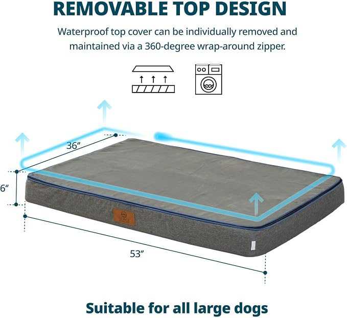 LIORCE Orthopedic Memory Foam Giant Dog Bed - 6" Thick Beds for Large Sized Dog - Waterproof Removable Washable Cover & Wrap-Around Zipper - Ultimate Comfort & Easy Maintenance, Dark Grey - Image 5