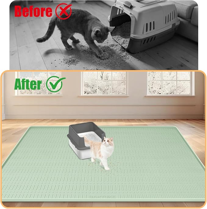 Silicone Cat Litter Mat 47" x 35" Cat Mat for Litter Box, Green | Extra Large Cat Litter Trapping Mat for Floor, Waterproof, Non-Slip Kitty Litter Box Mat with Raised Edge, Easy to Clean - Image 4