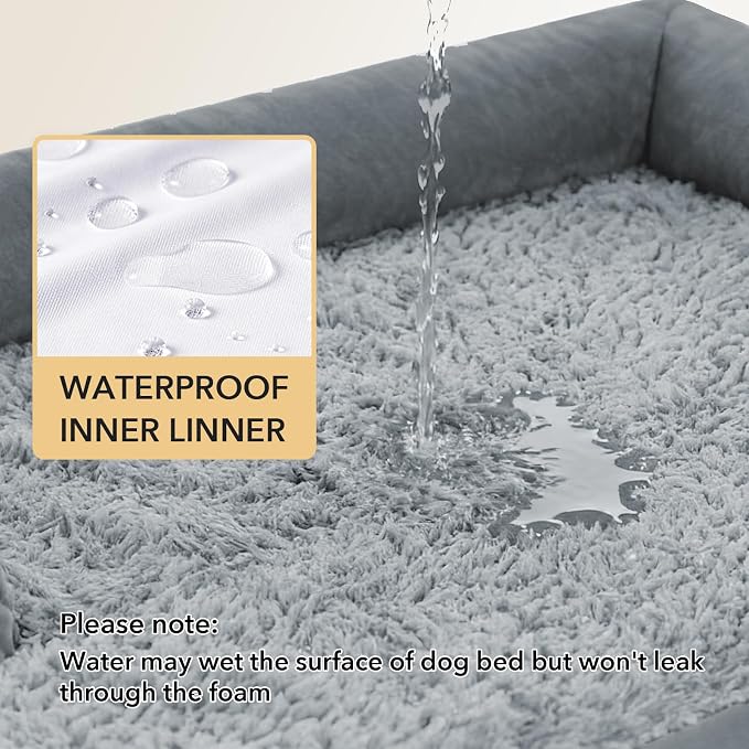 Waterproof Orthopedic Dog Bed for Extra Large Dogs, 41x27in, Grey | Orthopedic Foam Relieves Joint Pressure, Bolsters Supports Head And Neck, Washable Cover, Non-Slip Bottom - Image 3