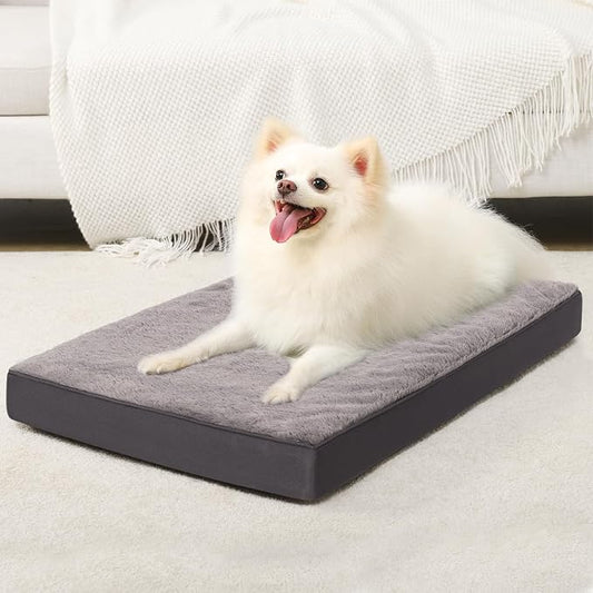 KSIIA Orthopedic Dog Bed for Medium Dogs with Waterproof, Dark Grey, 29x18 | Deluxe Soft Plush Dog Crate Bed, Washable Pet Mat with Removable Cover & Egg Crate Foam for Medium Dogs Sleeping & Relaxing by KSIIAPetProducts