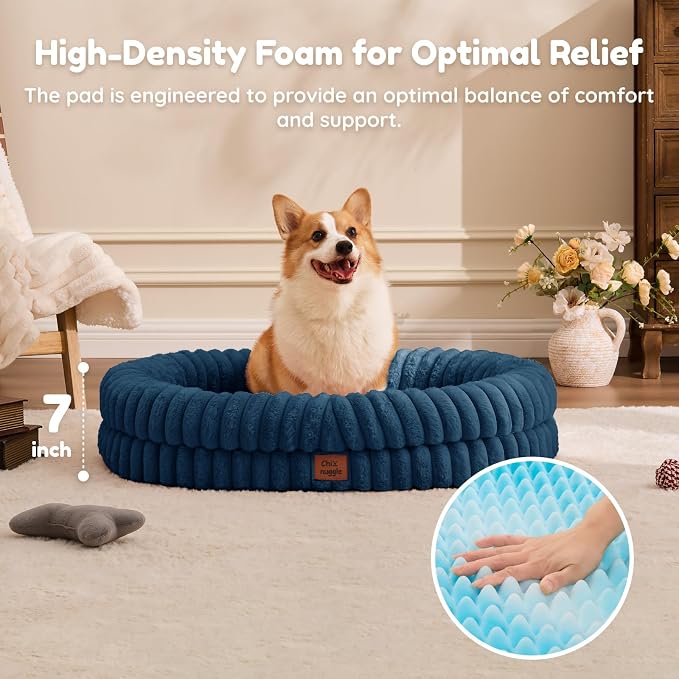 ChiXnuggle Orthopedic Dog Bed, Washable Cover, Faux Fur Bolster Pet Couch | waterproof,egg crate foam,non-slip bottom,for large dogs,navy,35*28*7,dog sofa - Image 5
