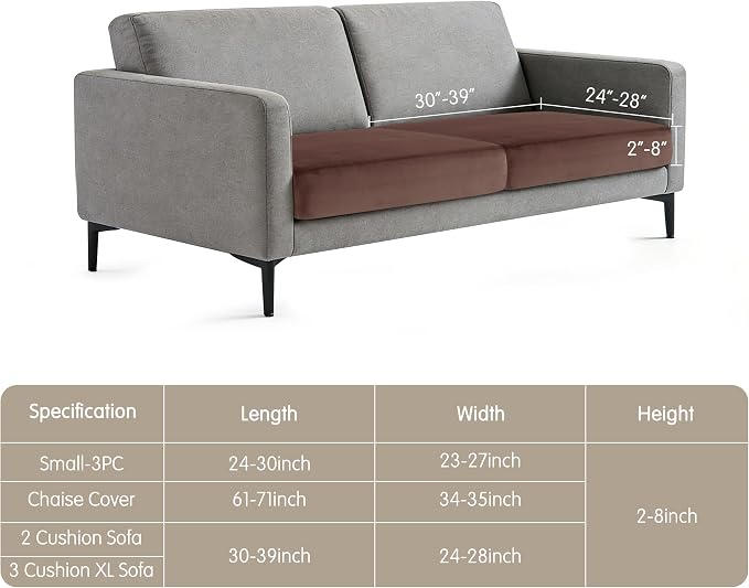 Hokway Velvet Couch Cushion Covers Water Resistant Seat Covers Stretch Sofa Cushion Protector(2 Cushion Sofa, Brown) - Image 2