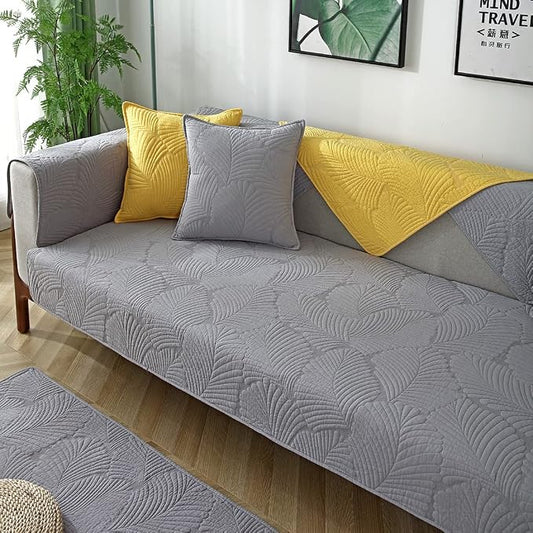 Solid Color Leaf Cotton Quilted Armrest Covers Backrest Covers Anti-Slip Soft Sofa Cover Armchair Slipcovers for Dogs Cats Pet (Light Grey,36''x36'') by Huierxun