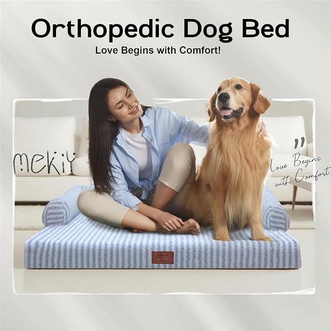 MEKIY Orthopedic XL Dog Bed with Bolster for Extra Large Size Dogs | Pillow Support for Neck Relief, Egg Crate Foam, Skin-Friendly Surface, Waterproof Liner, Anti-Slip Bottom, 42 x 30 Inch - Image 8