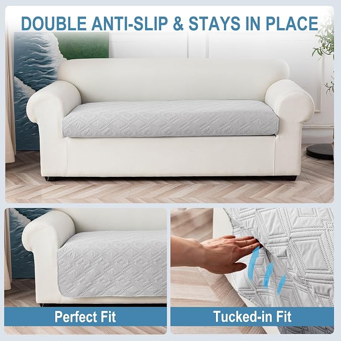 Genina 100% Waterproof Couch Cover for 3 Cushion Couch Sofa Cover for Dogs, Anti-Slip Sofa Covers Washable Couch Covers for Sectional Sofa L Shape Couch Protector, 1 Piece (Off White, Sofa Large) - Image 5
