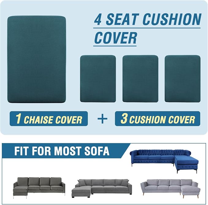 H.VERSAILTEX Sectional Couch Covers 4 Pieces Sofa Seat Cushion Covers L Shape Separate Cushion Couch Chaise Cover for Both Left/Right Sectional Couch (Seat Only: 1 Chaise + 3 Sofa, Deep Teal) - Image 8