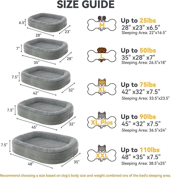 JOEJOY Orthopedic Dog Beds Large Sized Dog, XL Egg-Crate Memory Foam Pet Couch Bed with Bolster Sides, Waterproof Lining, Removable Washable Cover & Non-Slip Bottom, Light Grey - Image 6