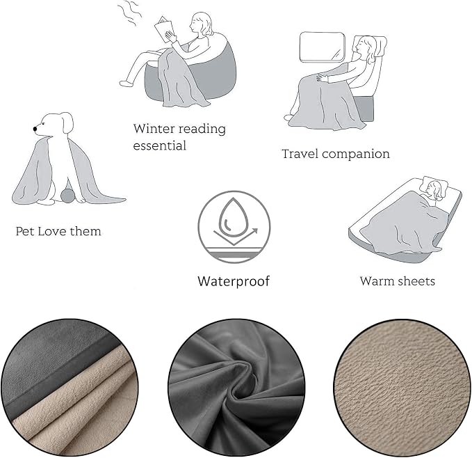 Ameritex Pet Bed Blanket Reversible 100% Waterproof Velvet Super Soft for Sofa and Bed (40x60 Inches, Light Grey+Beige) - Image 5