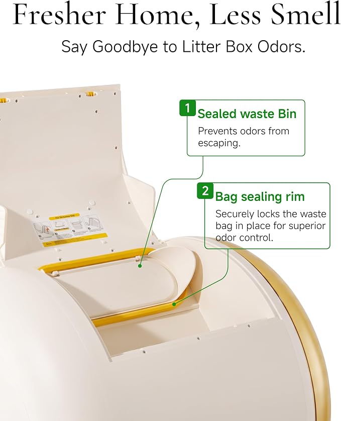 Furrytail Automatic Litter Box Self Cleaning, Kitty Litter Box, Smart Safety Sensors, Advanced Odor & Leak Control, Large Capacity for Multi Cat Homes, with App Control & 40 Trash Bags,Cream - Image 5