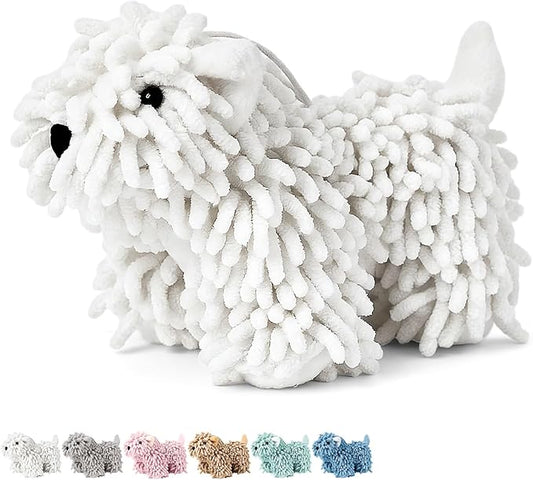 Tegeme 1 Pcs Chenille Dog Hand Towel Fuzzy Towel Absorbent Microfiber Soft for Bathroom Kitchen Washstand (White,Standing Dog) by Tegeme