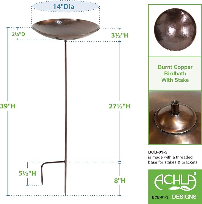 Achla Designs Burnt Copper Birdbath with Stake - Image 3