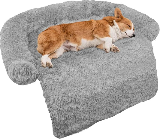 GGIB Calming Dog Bed Fluffy Plush Dog Mat for Furniture Protector with Removable Washable Cover for Large Medium Small Dogs and Cats (Medium, Grey) by GGIB