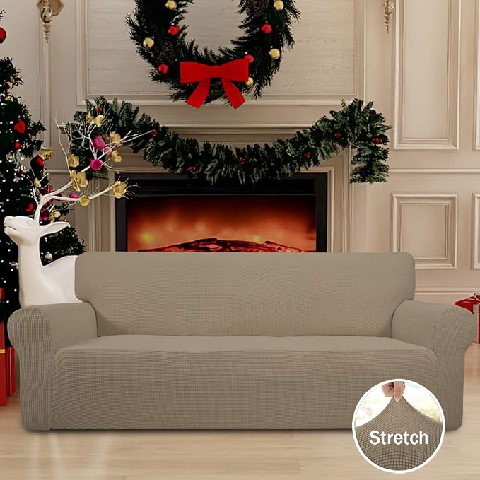 Easy-Going Stretch Couch Covers for Sofa Washable Large Natural | 1-Piece Sofa Covers for 3 Cushion Couch Furniture Protector Couch Slipcover Soft with Bottom for Kids Pets - Image 2