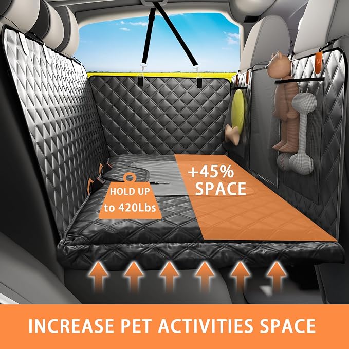 Truck Dog Seat Cover Back Seat Protector, Large Space Backseat Extender with Soft Inflatable Cushion Comfortable Dog Hammock, Waterproof Dogs Bed Rear Travel Accessories for Truck - Image 2