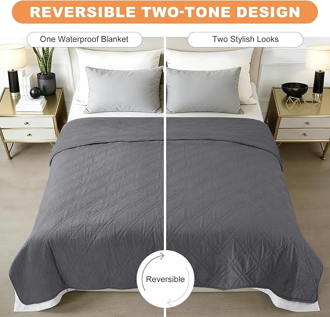 100% Waterproof Dog Bed Cover Pet Blanket 82"x92", 7-Layer Reversible Washable Bed Mat for Furniture Couch Sofa Car (Gray+Gray) - Image 3