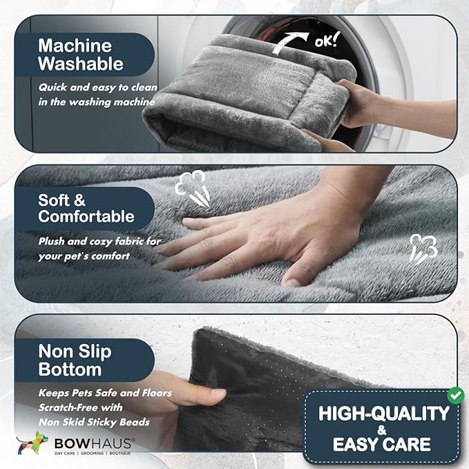 BOWHAUS Machine-Washable Dog Bed Pad & Tray for 30-Inch Kennel, Non-Slip Flat Cozy Sleeping Mat & Easy-Clean Plastic Replacement Crate Pan, Comfortable & Durable for Dogs, Rabbits, Cats, Various Pets - Image 3